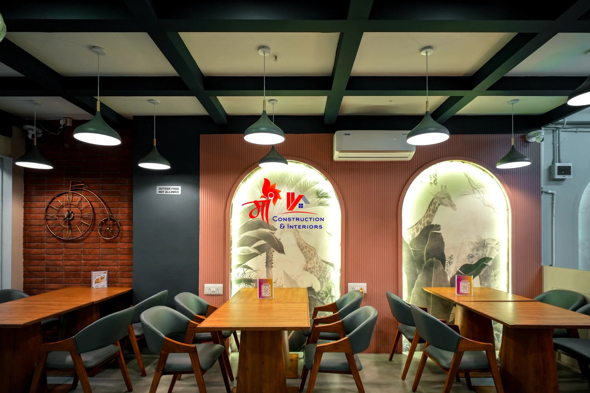 Cafe seating vignette in arched plaster shell — 3